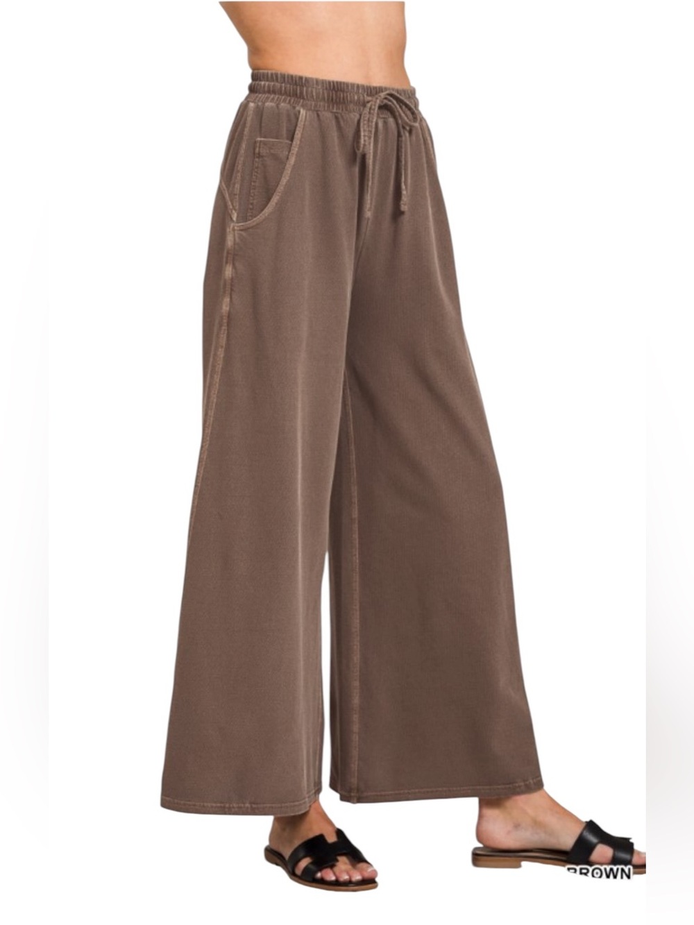 370. 😳Women’s Brown Comfy French Terry Wide Leg Drawstring Pants NEW